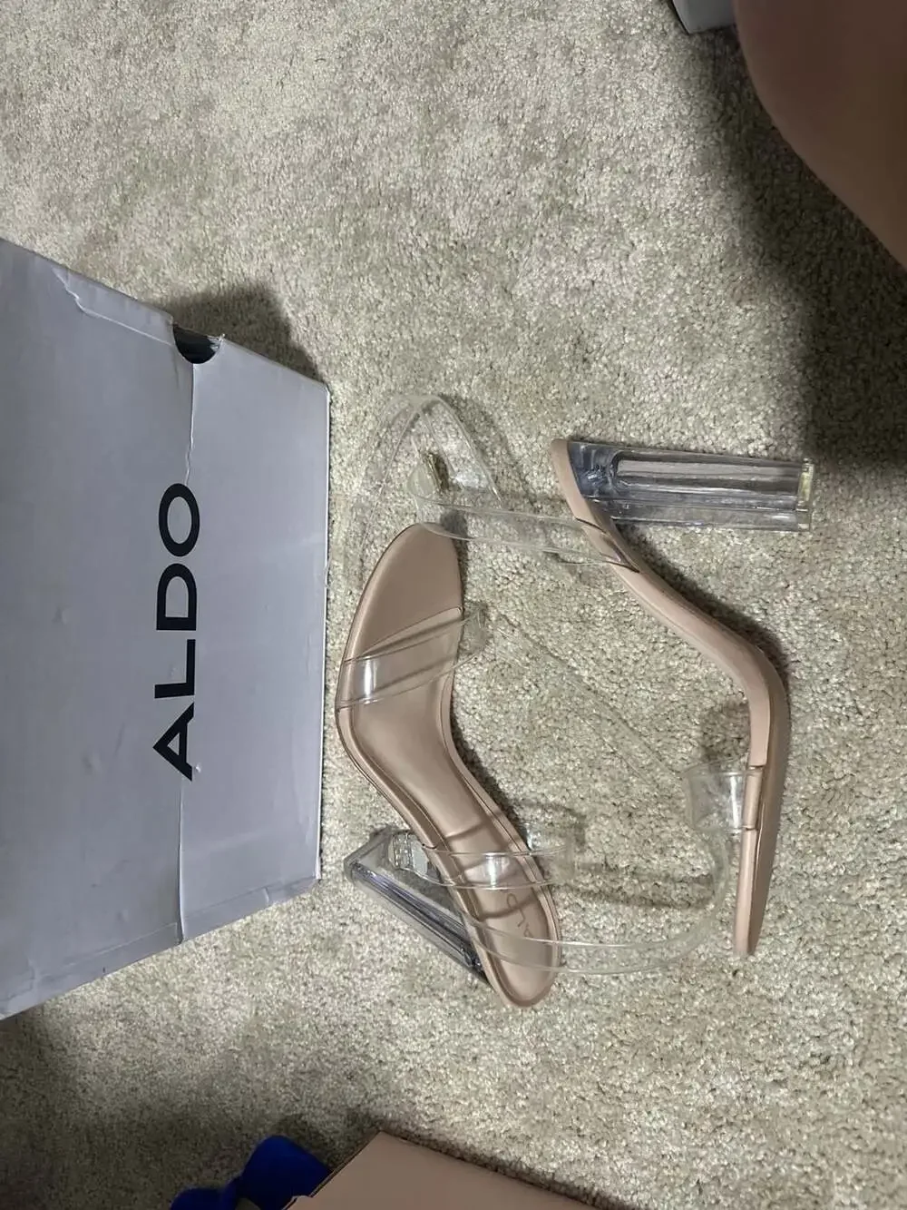 ALDO Acantha Women's Clear Strappy Block Heel Sandals in Tan - Picture 2 of 4